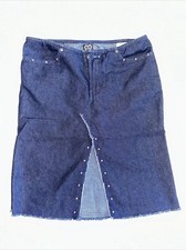 Vintage Xoxo Jeans Y2K Denim Midi Skirt Front Slit Women Rhinestone