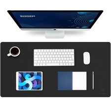 Large Leather Desk Mat Mouse Pad Keyboard Pad Office Computer 31x12 Black