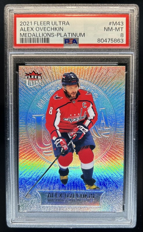 2021 Upper Deck Fleer Ultra Alex Ovechkin Medallions Platinum #/100 PSA 8