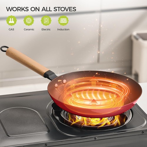 Nonstick Frying Pan Set, 8" 10" 12" Ceramic 3 PCS Skillet, Red - Picture 6 of 8