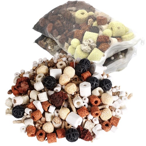 Bio Balls Ceramic Rings Set, Aquarium Biological Filter Media with Mesh Bag f...