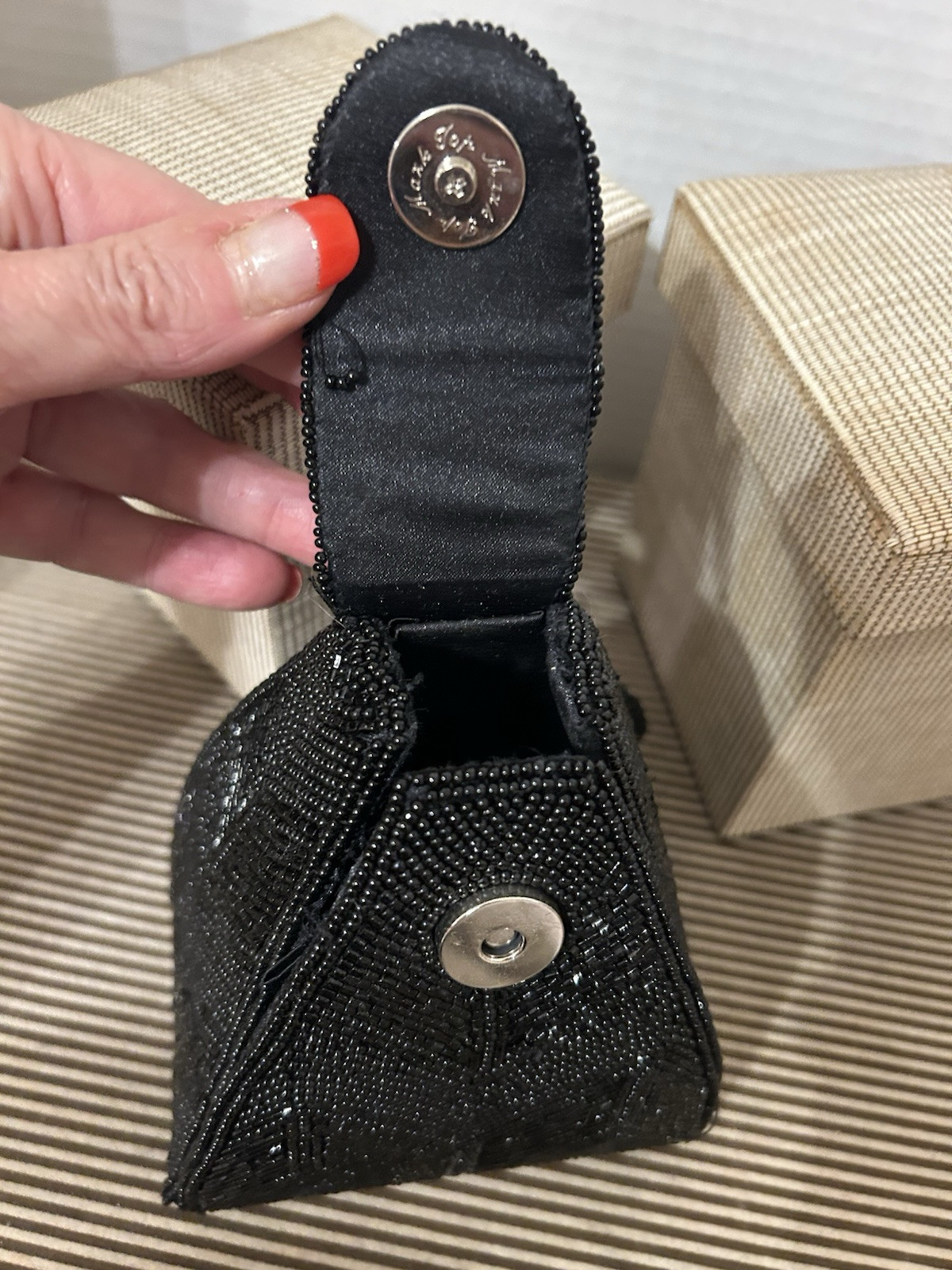 Tiny Black Beaded Triangle Shaped Clutch Purse W … - image 6