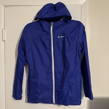 Columbia Jacket Girls Large 14/16 Purple Hooded Rain Windbreaker Full Zip RG3427