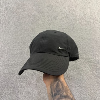 Vintage Nike 2000's Y2K Metal Swoosh Heritage Black OSFM Adjustable Baseball Cap
