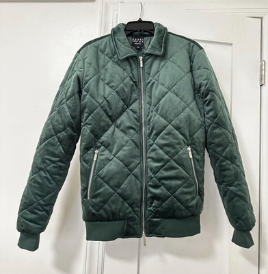 BoohooMAN Men s Green Quilted Bomber Jacket M Full Zip
