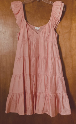 Women's blu pepper Summer Sun Dress Size M Peach Ruffle Sleeve