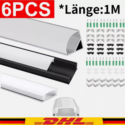 6M LED Profil Aluprofil Alu Schiene Leiste Profile für LED-Streifen Eloxiert DE