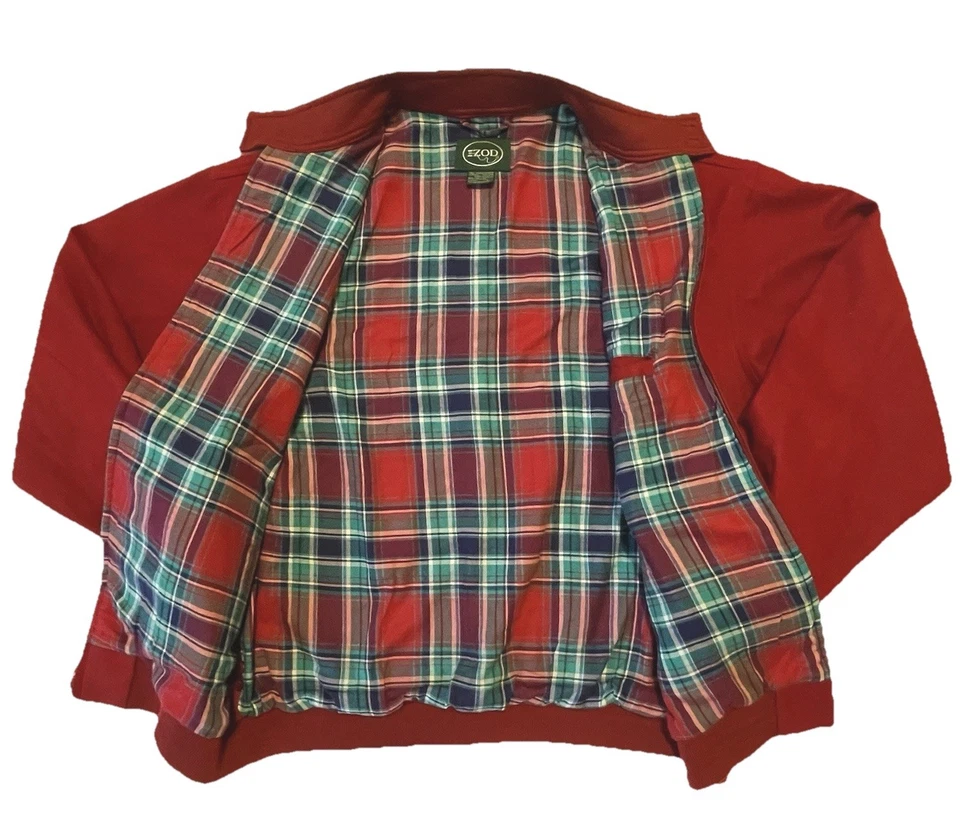 Vtg IZOD Red Wool Baracuta G9 Harrington Style Jacket Men's L Plaid Lined - Image 4 of 4