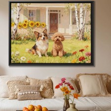 Corgi Oil Painting Canvas Print Dog Lover Wall Art for Rustic Home Decor