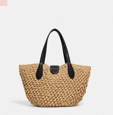COACH Small Straw Tote shoulder bag with Mini purse pouch CA034 In