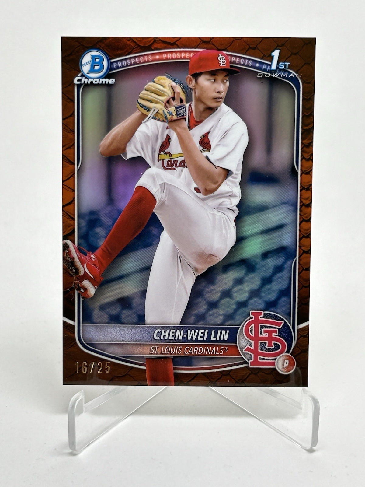 2025 Bowman CHEN-WEI LIN Chrome 1st Bowman Reptillian Orange 16/25 Cardinals