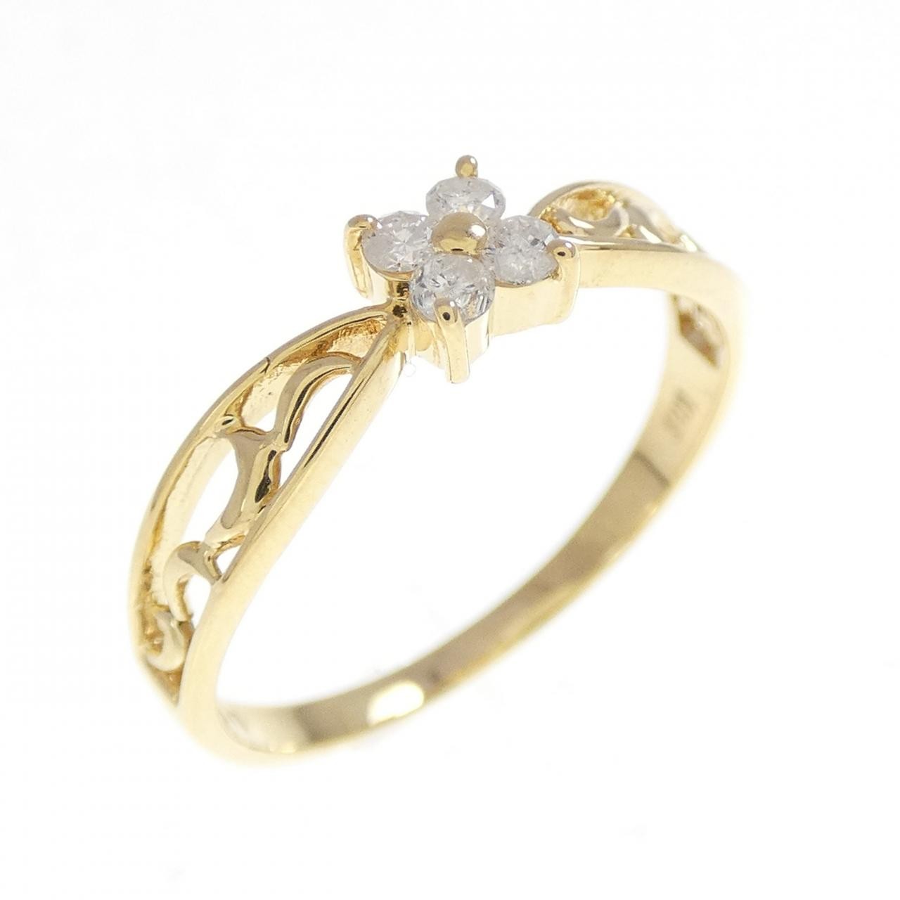 Authentic K18YG Flower Diamond Ring 0.08CT #230-000-302-5382