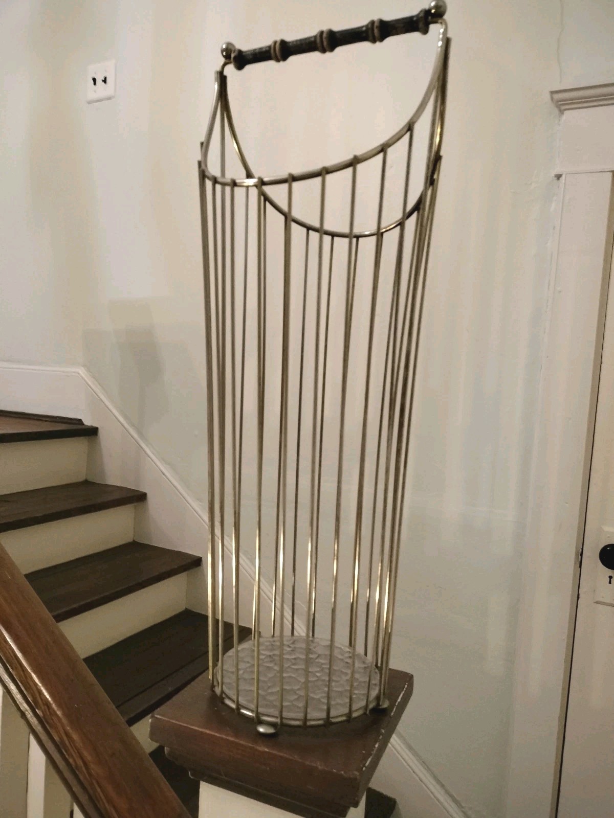 Umbrella Stand Timeless Wood Handle Metal Wire Formed Stand Astounding Find 