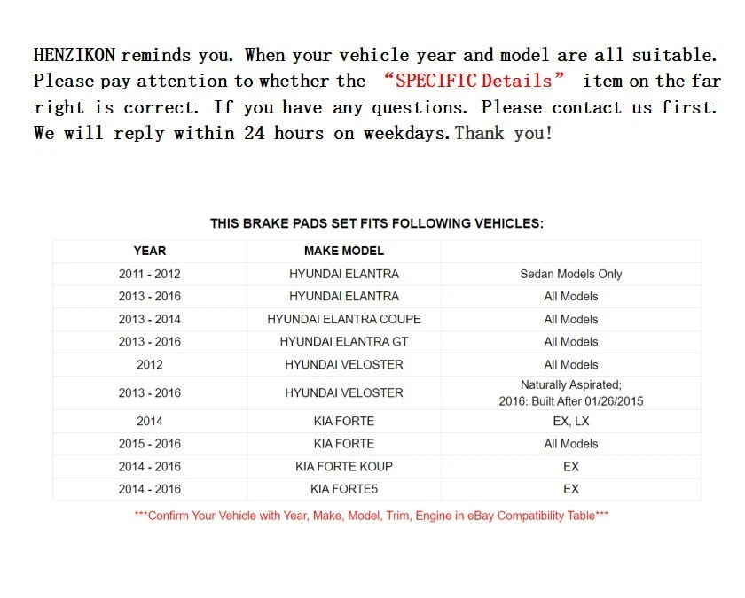 Pastillas de freno delanteras traseras de cerámica para Hyundai Veloster Hyundai Elantra 2013-2016 EE. UU.⭐ Foto 2 de 4