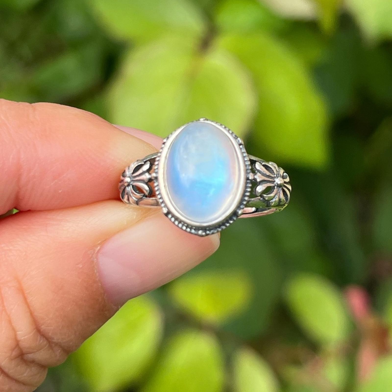 Sterling‎ silver adjustable moonstone ring 0126 - image 2