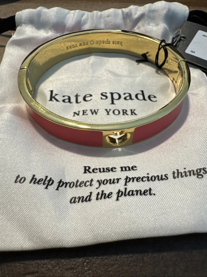 Pulsera Kate Spade Agujero Punzón Pala Esmalte Bisagras Coral Nueva con Etiquetas Foto 2 de 3