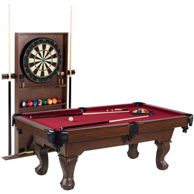 7.5 Ft Billiard Pool Table with Cue Rack, Dartboard, and Game Accessories, Burgu