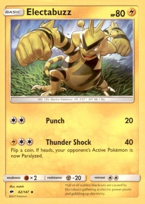 Pokemon Electabuzz 042/147 Burning Shadows 5 Card Lot Non Holo