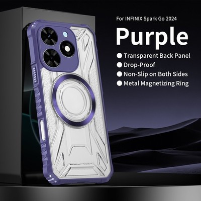 For Tecno Spark Go 2024, Luxury Anti-slip Hybrid Armor Clear Magnetic Case Cover