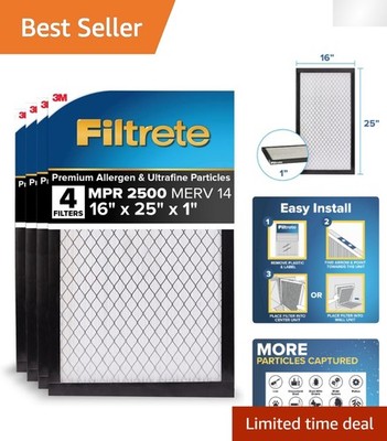 Enhanced Air Quality MERV 14 Furnace Filter 4-Pack, 16x25x1, Allergy Friendly