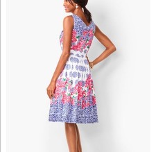 Talbots Mosaic Floral Sateen Fit & Flare Dress Sz 6