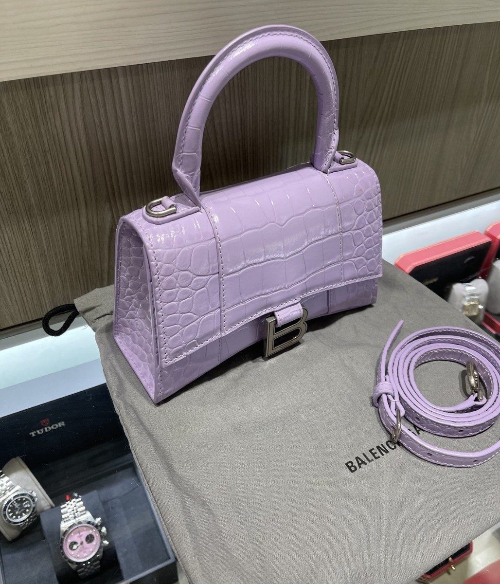 Balenciaga XS Hourglass Croc Light Lilac Purple Crossbody Bag | eBay