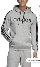 Adidas Men’s Essentials 3 Stripe Gray Hooded Sweatshirt Size L