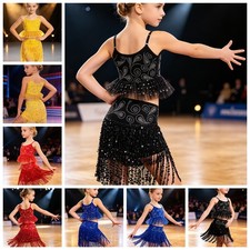 Girls Sets Recital Dancewear Carnival Outfits Hip Hop Ballroom Cha Cha Tassel
