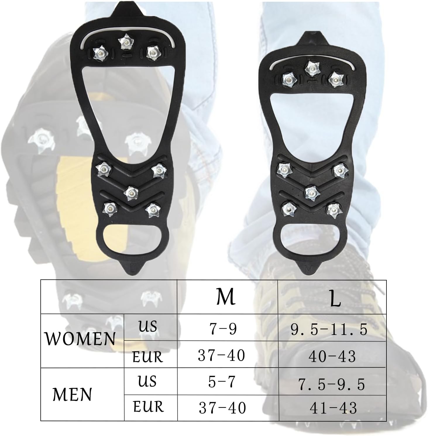 1-2 Pairs Non Slip Gripper Spikes for Shoes Ice Black-2 pairs-M+L, Black-8 