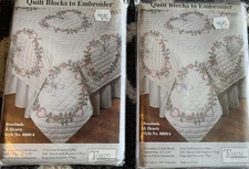 Tobin Quilt Blocks Rosebuds & Hearts #8800/4 Embroidery Lot Of 2 18X18 USA Made
