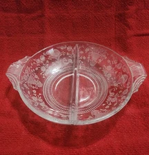 VTG Divided Relish Cut & Etched Floral Glass Dish (unknown maker) (A30)