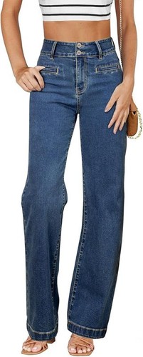 Women Jeans High Waisted Straight Leg Stretchy Jeans Trendy Welt Pocket - Picture 27 of 38