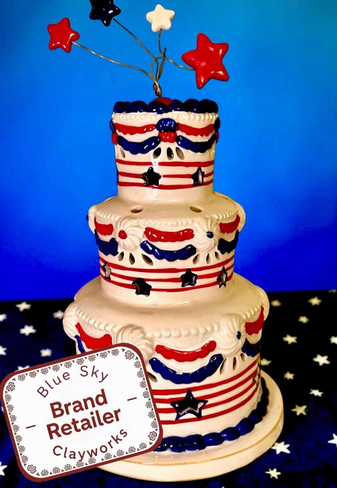 Blue Sky Clayworks AMERICA’S BIRTHDAY CAKE Patriotic Candle House July 2026 NEW