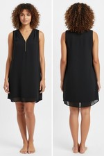 IZ Byer Juniors Lined Black Sleeveless Shift Dress w/ V-Neck Zipper Front, Sz M