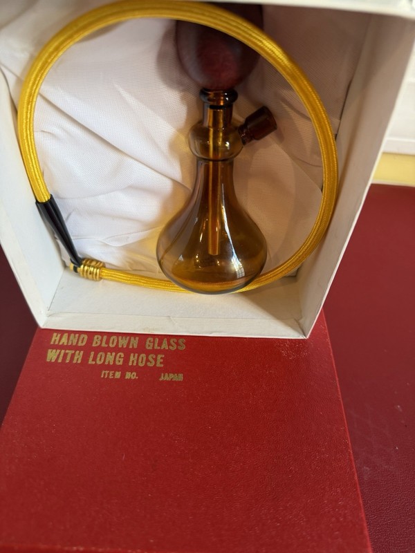Hookah Shisha Japan complete set with mouth piece In box Vintage Amber color