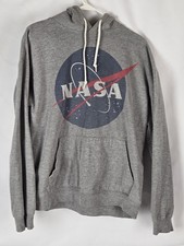 NASA Logo Gray Hoodie Size L Space Graphic Pullover Light Weight Sweatshirt