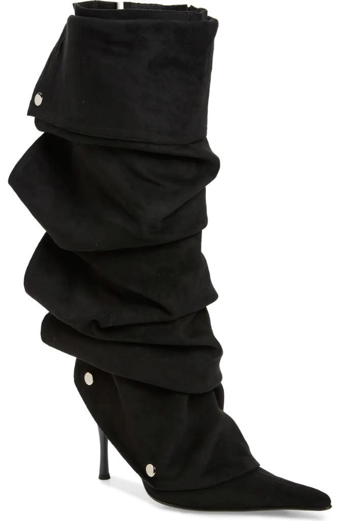 $359 - Jeffrey Campbell Origami Pointed Toe Slouch Suede Boot in Black Size 7.5