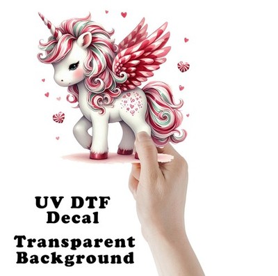 Peppermint Dream Unicorn Christmas  UV DTF Transparent Sticker / Decal