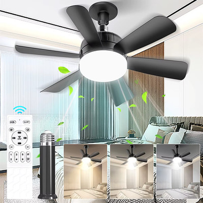 E27 Sechsflügelige Ventilatorleuchte, Steckdose Deckenventilator Leuchte mit Fernbedienung & APP-Steuerung