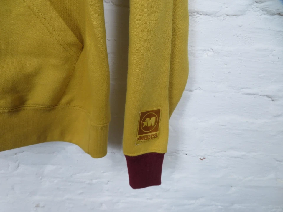 Винтажная мужская толстовка с капюшоном Mecca XL горчичный желтый бордовый 84 графический пуловер толстовка - Изображение 3 из 4