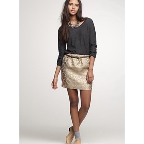 J.Crew Skirt Womens 0 Gold Metallic Jacquard Mini Silk Blend - Picture 2 of 9
