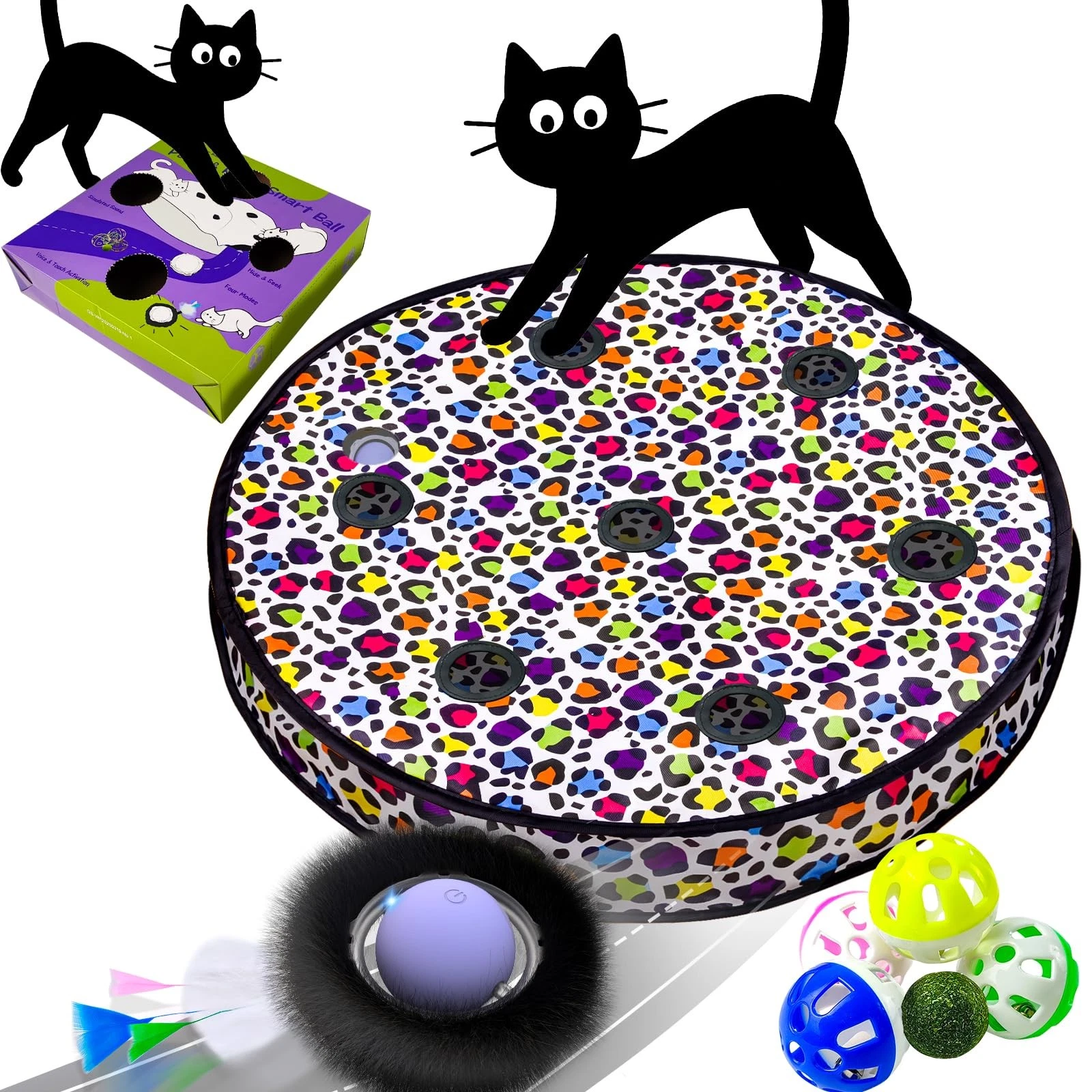 Cat Toys for Indoor Cats, Interactive Activated Moving Ball in 7 Holes Mat, A...
