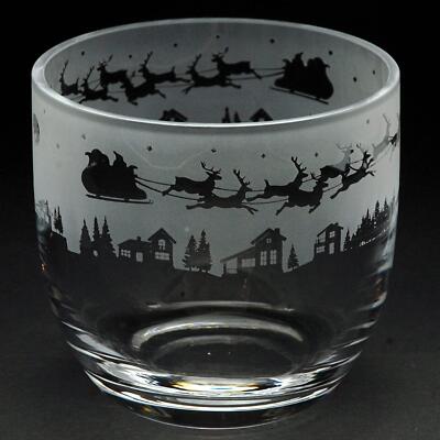 Christmas Glass Candle Pot Santa Sleigh Decorated Festive Tea Light Holder Animo