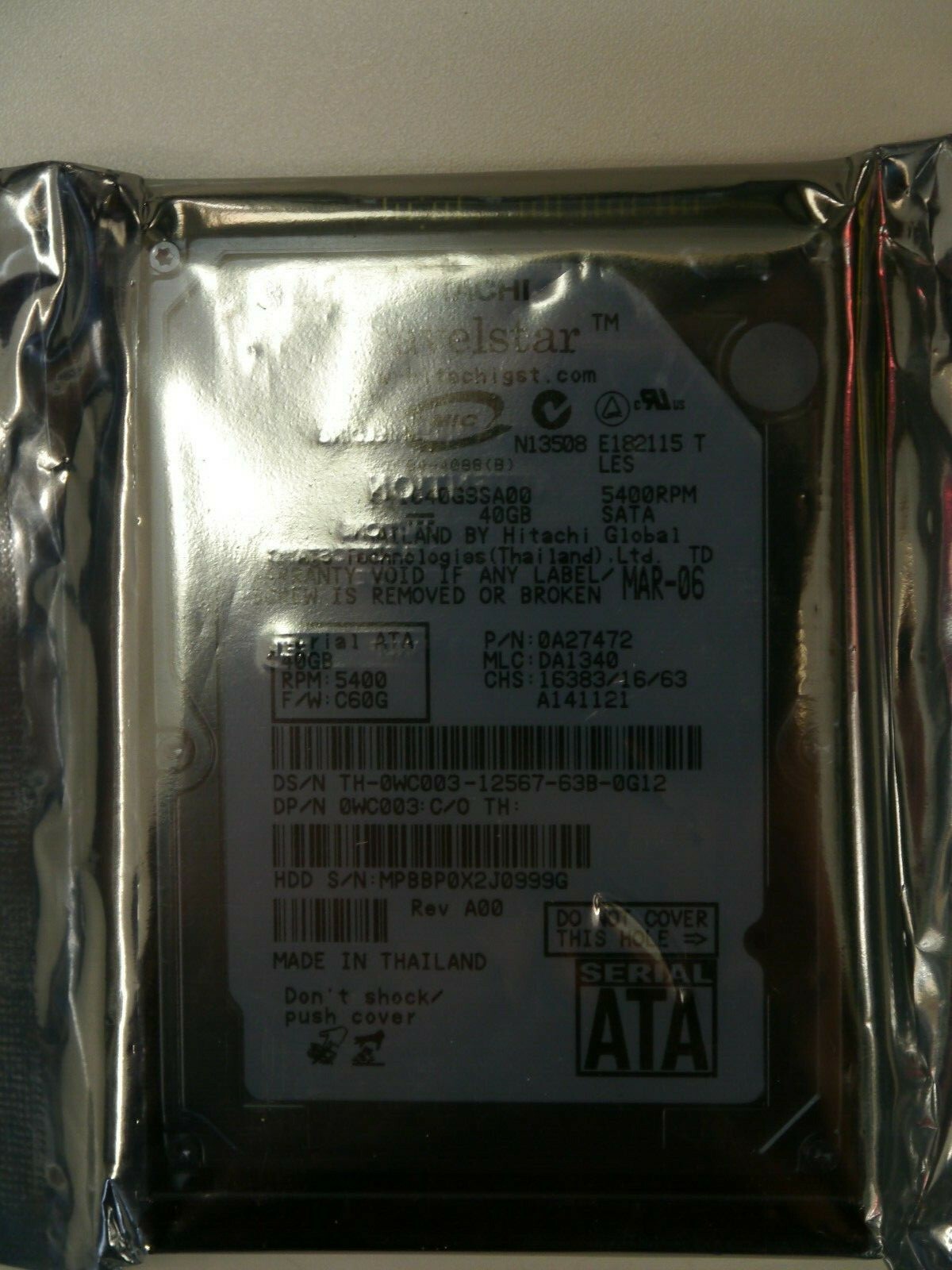 Hitachi Travelstar 5K160 120GB, Internal, 5400 RPM, 2.5" (HTS541612J9AT00) Hard Drive For Sale