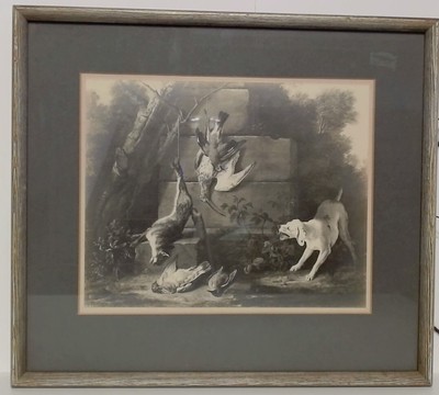 Jean Baptiste Oudry Black & White Print Dog Guarding Dead Game 1753