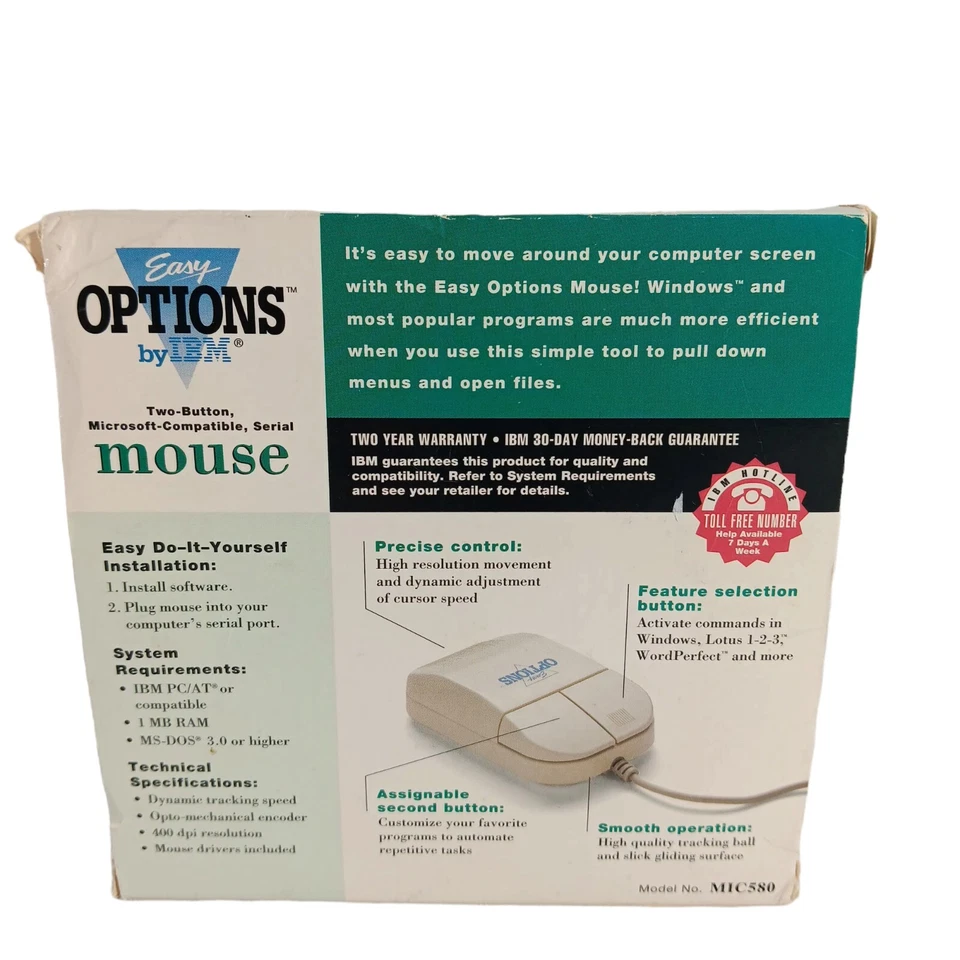 Easy Options By IBM 2-Button Serial Mouse # MIC580 PC Microsoft Compatible  - Image 3 of 4