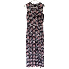 Elie McCarthy Maxi Dress Women’s S Blue Pink White Floral Ruffled Neck Feminine