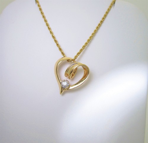 Diamond Heart Necklace Solitaire Abstract Natural 3.0mm 14k Solid Gold 20" N117 - Picture 6 of 8