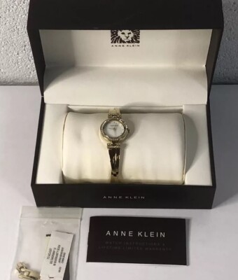 ANNE KLEIN Womens Crystal Accented Watch Gold Tone Bangle ANNE KLEIN Womens Crystal Accented Watch Gold Tone Bangle