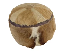 MCM Retro Moroccan Style Leather & Fur Pouf Boho Bohemian Living Room Ottoman VG